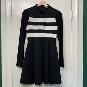 BCBGeneration Long Sleeve Black Dress with White Stripes, Size 4